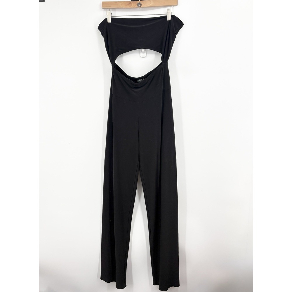 Norma Kamali Jumpsuit Women Large 40 Strapless Cutout Wide Leg Capsule Edgy